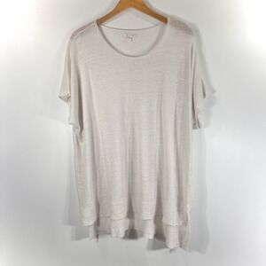 Eileen Fisher Linen Tunic Top Womens Size Large White Short Sleeve Summer *READ*